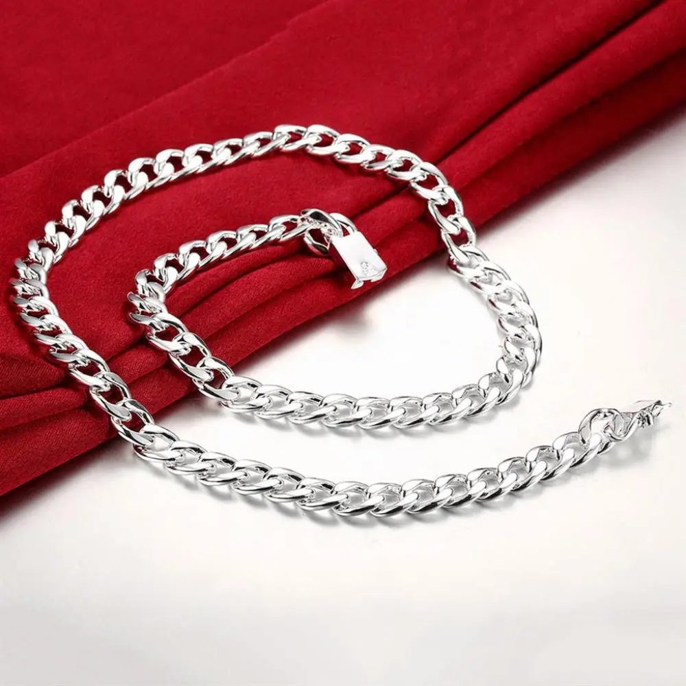Heavy 2pc Men's  22" Cuban Chain and 8" Bracelet Stamped 925 Sterling Silver - Picture 4 of 6